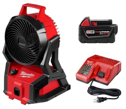 Milwaukee 0886-20P M18 Ventilatore da cantiere senza fili con starter kit M18 Redlitium XC 5 Ah