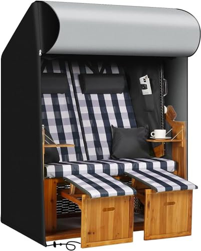 PATIO PLUS Strandkorb Schutzhülle,600D Oxford-Gewebe 125x90x165/135cm Wasserdicht Reißfest UV & wasserabweisend,Schutzhülle für Strandkorb mit Dachgeflecht (Schwarz2)