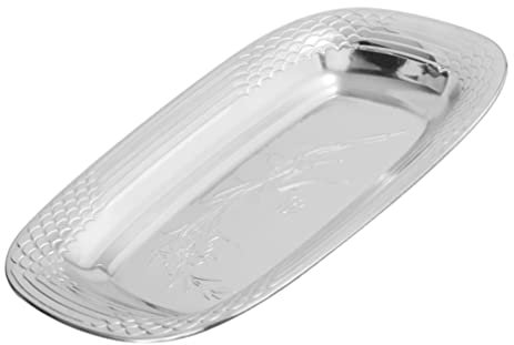 Cabilock Stainless Steel Tea Tray Serviertablett Teller Snackteller Obstteller BBQ Platte Desserttablett Speiseteller Metallschüssel Getr?nketablett für Getr?nke Abendessen Tasse Silber 40CM