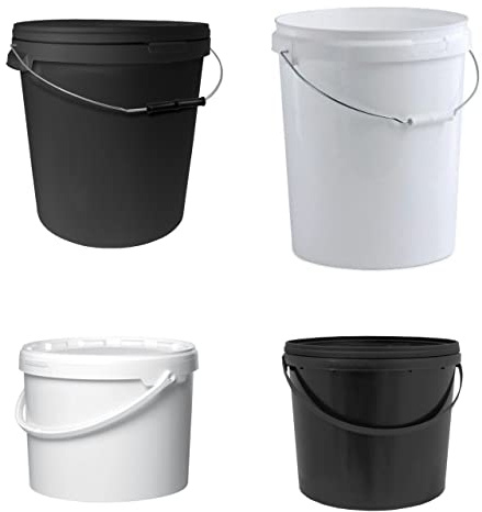UK GROW 10L BLACK Heavy Duty Round bucket with Lid and Evidence Seal 5l 10l 20l 25l 30l 35l Metal Plastic Handle Hydroponic Storage Food Grade Sustainably sourced (10ltr, Black)