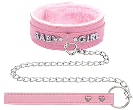 paloli Rosa Choker Halskette für Frauen Leder Choker Halskette Fluffy Punk Leash Gothic Cosplay Sexy Schmuck