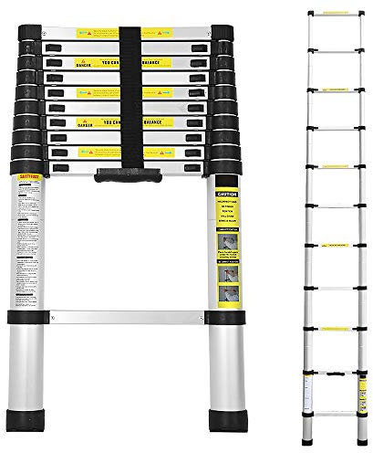 Eulenke Teleskopstege i aluminium 3,2 m utdragbar stege, halkfri aluminiumstege, stående stege, multifunktionsstege, utdragbar aluminiumstege, teleskop, utdragbar stege, 150 kg lastkapacitet