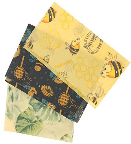 Beeswax Cloths Set of 3 Reusable Beeswax Paper for Storing Food, Organic Wax Paper for Breads, Snacks, Vegetables, etc. Cotton