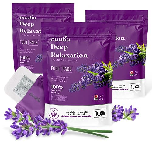 Nuubu Detox Fußpflaster Lavender (3-pack) für Stressabbau & Tiefschlaf 100% natürliche Fußpads mit Lavender und Ingwerpulver zur Entfernung von Giftstoffen und Reinigung des Körpers