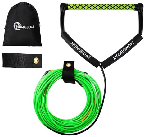 MUMUBOAT Dyneema Wakeboard Rope 75ft, No Stretch Wakeboard Rope and Handle Water Ski Rope for Watersports, 4 Sections Floating Wakeboard Tow Rope for Kneeboarding and Wakesurfing
