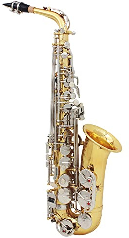 Karlak Saxofón alto, saxofón alto, saxofón alto, latón brillante, grabado Eb E-Flat natural, botón de concha blanca, instrumento de viento con funda, guantes de silencio, paño de limpieza, cepillo