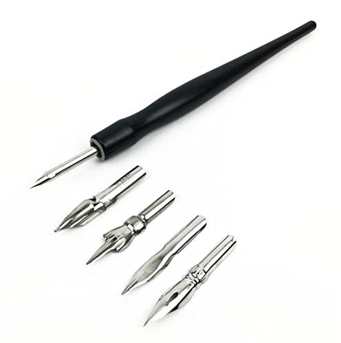 XPEX Feder- und Halter-Set, 1 Kalligraphie-Stifthalter und 5 Stiftspitzen, Zeichenspitzen, Schreibstifte, Dip-Stifte, für Cartoon- und Künstlerzeichnungen, für Anfänger