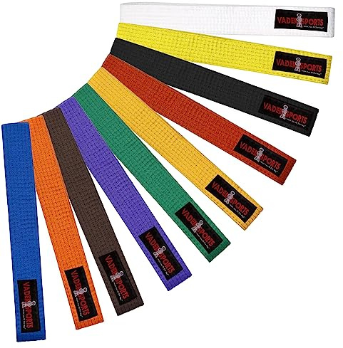 VADER Martial Arts Karate Belts 100% Cotton Training Competition Grading Belt for Bjj Judo Taekwondo Coloured Belts 240cm & 280cm (Yellow, 240cm)