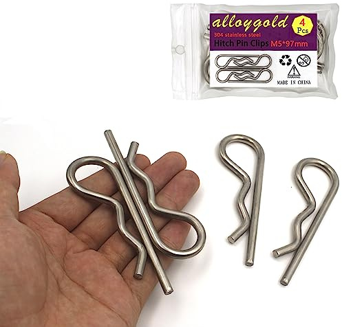 Alloygold 4Pcs Heavy Duty Hitch Pins Clip R Clips Cotter Pins, Stainless Steel Spring Retaining Wire Hair Pins， Large for Trailer Tractors Mower Carts Truck Pin Clip，Strong Spring Tension M5x97mm…