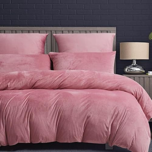 Luowei Ropa de cama cálida de 155 x 220 cm, color rosa, forro polar, ropa de cama de invierno, ropa de cama cálida de 155 x 220 cm y 2 fundas de almohada de 80 x 80 cm con cremallera