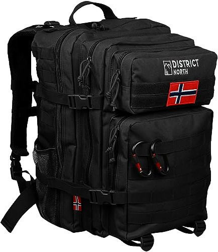 District North Zaino militare Complete | borsa completa per esterni, universale, 2 misure | con moschettone Raincover portabottiglie | US Cooper Zaino Bundeswehr, nero, L/40 litro