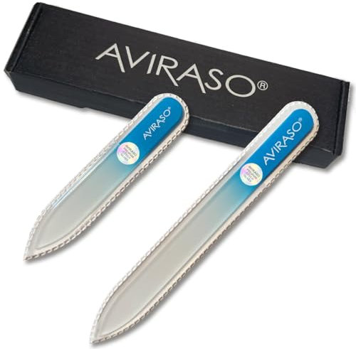 AVIRASO Original Premium Bohemia Crystal Glasnagelfeilen Set mit Schutzhülle für alle Nägel - 14cm + 9cm mit Reise-Etui - für extra schonend, perfekt gefeilte Nägel - glättet und schützt (Hellblau)