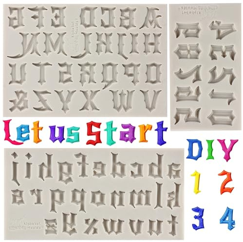MYPRACS Lettres Moules Chiffres Moules Lettres Silicone Moule Majuscules Lettres Fondant Moule Minuscules Lettres Chocolat Moule Pour Bonbons Décoration De Gâteaux Pâte De Gomme Polymère Lot De 3