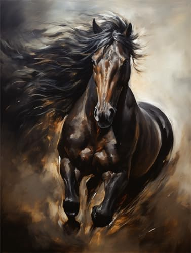Personalisierte Leinwand Wandkunst Laufendes schwarzes Pferd，40 * 60cm Leinwand Bilder Schlafzimmer Bilder Gemälde Kunst Druck Malerei canvas