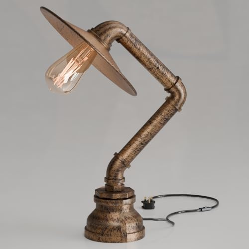 DC VOLTAGE Vintage-Stil Schreibtischlampe Kreative Wasserrohr-Tischlampen, Industrielle Steampunk-Retro-Basis E27-Halterung Passende Beleuchtungsvorrichtung (Brushed Copper + Shade)