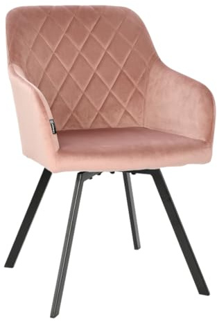 exitodesign Drehstuhl Esszimmer Panko 53,5x64x87 cm - Esszimmerstühle Gesteppt 360° Drehbar Bürostuhl Stuhl - für Esszimmer Küche Wohnzimmer Salon Schreibtisch (Velvet Rosa)