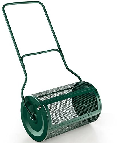 GOPLUS Épandeur de Compost de 60CM, Capacité 76L, avec Poignée Ergonomique en U, Épandeur à Engrais Rouleau en Maille matéllique pour Jardin