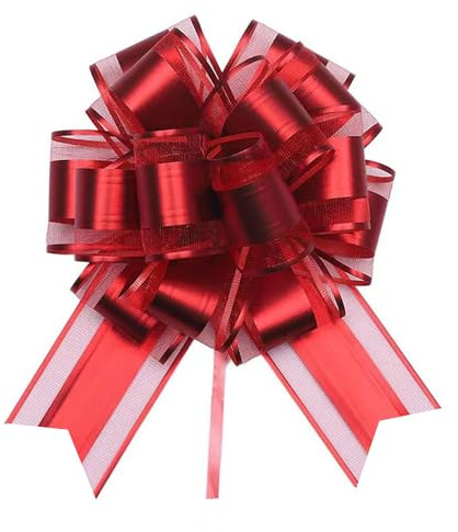 Große Geschenk Schleife, 6 Stück Große Geschenkschleife mit Geschenkband, Ziehschleife ø 18cm,Riesen Schleife Geschenk, Große Pull Bow für Auto Dekor Hochzeit Geburtstag Weihnachten,Dekoschleifen,Rot