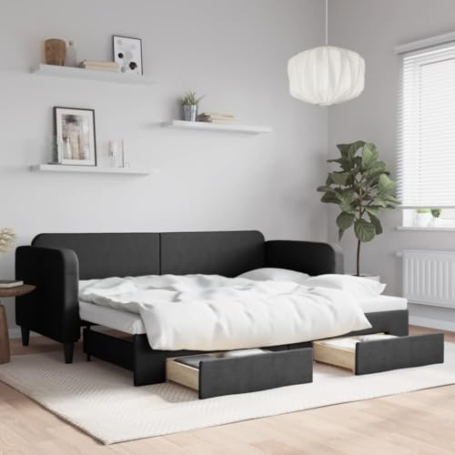 CKioict Palettenbett Modernes Bettgestell Jugendbett Tagesbett Ausziehbar mit Schubladen Schwarz 80x200 cm StoffGeeignet für Gästezimmer, B&Bs, Schlafzimmer
