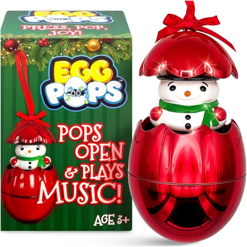 Musical Christmas Tree Ornament, Pops Open to Reveal a Festive Figure & Plays Jingle Bells, 2024 Christmas Ornament, Holiday Decor, White Elephant Gifts, Xmas Decoration for Kids (Snowman Egg Pops)