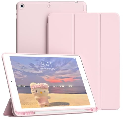KVTVOU Hülle für iPad 9. / 8. / 7. Generation 10,2 Zoll, Rosa | Weiche TPU Rückseite, Ultradünn Stoßfest Hülle mit Stifthalter für iPad 9/8/7 (2021/2020/2019), Auto Wachen/Schlafen