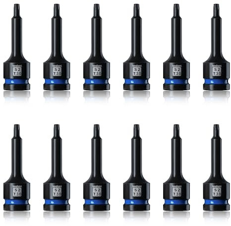 toolant Torx T30 Impact Bit Socket Set 12pcs,1/2 S2 Steel Air Drive Star Sockets, Long High Impact Bits,Professional Mechanic & Automotive Repair Socket Set