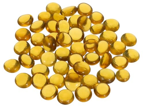QUARKZMAN Biglie Vetro Piatte Decorative 12-14mm Perline Riempimento per Vasi Roccia Ciottoli Color Ambra Chiaro per Decorazioni per Tavola Acquari, 100pz