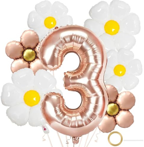 DazzJoy Gänseblümchen Folienballon 3. Geburtstag Mädchen - Luftballons Deko für Kindergeburtstag Mit Ballons