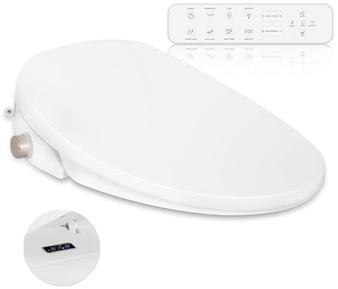 YU YUSING Siège de Toilette Intelligent Bidet avec Buse, Abattant WC Familial, Bidet Chauffant, Abaissement Automatique, Séchage à l'Air Chaud, Pression d'Eau Réglable, Télécommande(Forme V)