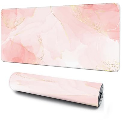 Giecy Gaming Mouse Pad, XXL Keyboard Mouse Mat Desk Pad with Non-Slip Rubber Base for Office & Home Computers, Laptop, Gaming (Pink Marble, 80 x 30 cm)