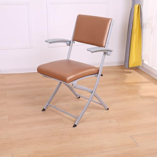 Silla plegable tapizada con respaldo y pasamanos, marco de metal portátil alto y plegable (oro brillante)