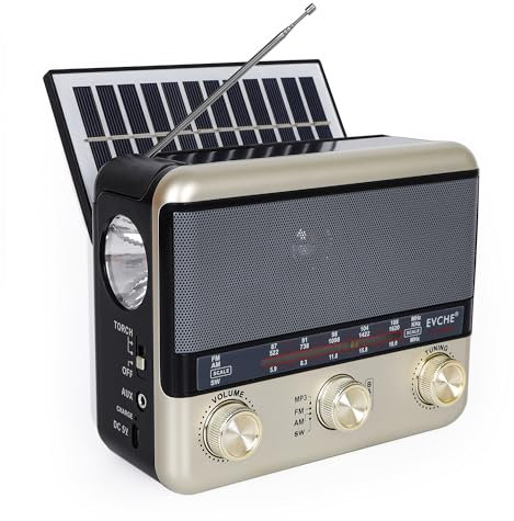 T.TAOMI Radio portátil retro AM FM SW radio de onda corta con altavoz Bluetooth, CA, solar, carga SUB, tarjeta TF, linterna de reproducción USB