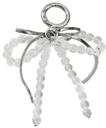 Bydezcon Schlüsselanhänger für Frauen, süßer Herz-Schlüsselanhänger, Metall, Perlen, Schleife, Schmuck, Ornament, stilvoller Taschenanhänger, Perlen-Stil