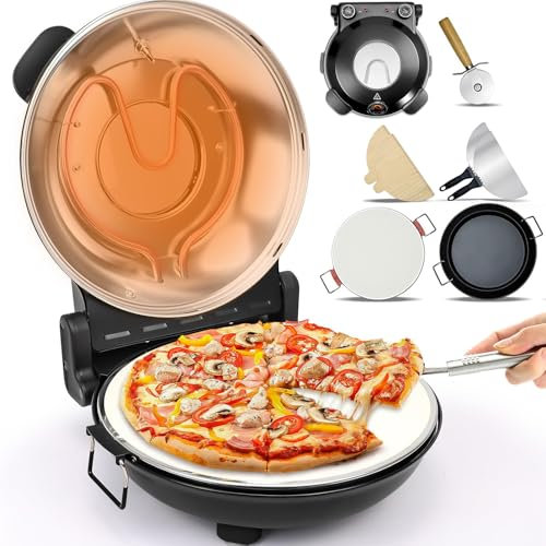 Elektrischer Pizzaofen, 12-Zoll-Pizzaofen für den Innenbereich, heizt auf bis 420 °C,mit Pizzastein, Grillpfanne, Pizzaschneider, Sichtfenster-Thermometer,Tisch-Pizzakocher, tragbarer Pizzabereiter