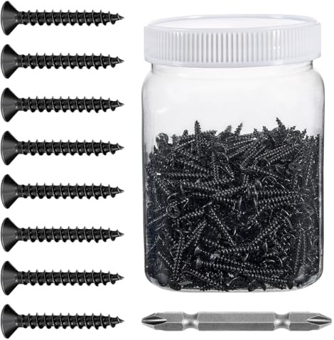 Xrfoiniu 600PCS Black Wood Screws #6X 1 Black Screws of Wood with Cross Drive for Furniture Assembly Home Embellishment Woodworking DIY Endeavors (600, Black, #6x1)
