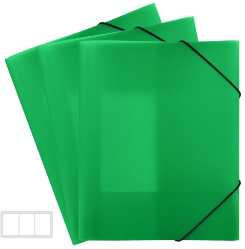FRETONBA Grön Pärm 3 Pack, Dokumentmapp Skola, Samlingsmapp 3 Stycken, Hörnspännarmapp med Elastiskt Band, Snällhäftare A4 i Slitstarkt och Långvarigt PP-material, Dokumentmapp A4