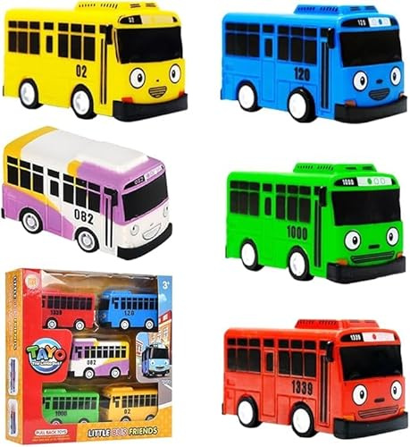 Wedfcvrt 5PCS Pull-Back School Bus Toy Set - Die-cast City Bus Vehicles, 1:64 Scale