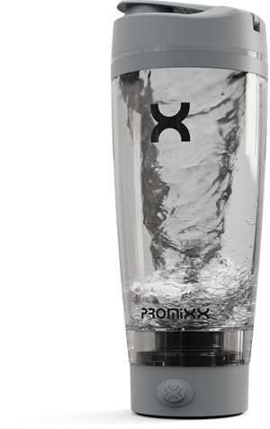 Promixx Pro Electric Protein Shaker Bottle – Rechargeable Automatic Blender Bottle with X-Blade, Smooth Shakes in Seconds – Portable Protein Shake Blender Cup, BPA-Free 600ml (Cool Gray)