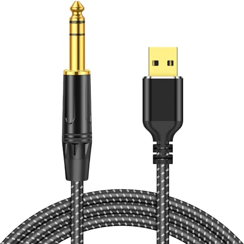 Rliwov Câble audio stéréo USB vers TRS 6,35 mm, adaptateur audio mâle pour ordinateur portable, Windows, PC, amplificateur, haut-parleur, Remarque : ne prend pas en charge l'enregistrement, voiture