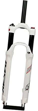 SFQEVHRZ Fahrradgabeln， Gabel 26/27,5/29 Zoll Mountainbike-Federgabel Federweg 100 mm XC-Luftfedergabel Zugstufeneinstellung 1 1/8 gerade Wanne QR 9 mm Scheibenbremsfernverriegelung(White,26)