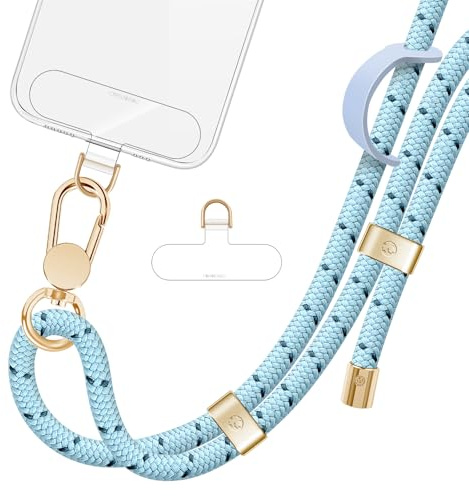 ROCONTRIP Phone Lanyard Crossbody Phone Strap Premium Neck Strap Adjustable Phones Lanyard with Upgrade Metal Buckle and 2 TPU Tether Tabs Compatible with Most Smartphones（Light Blue）