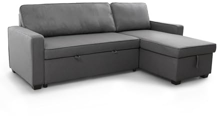 SWEET SOFA®Sofá Cama Chaise Longue Modelo Maxi 215 X 83 X 142 cm para 3 Personas con Almacenamiento tapizado en Tela con tractamiento Antimanchas Color Gris