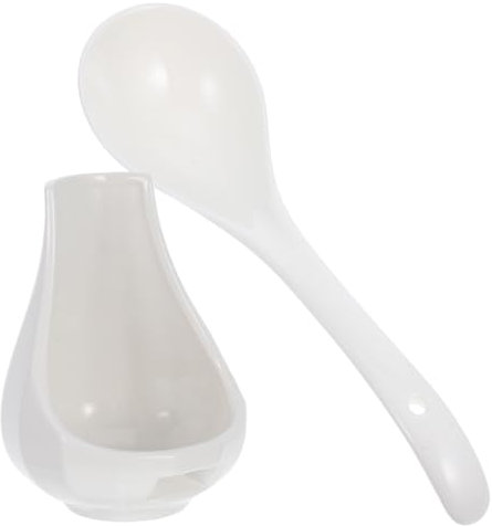 Mikinona Portacucharas De Cerámica Cuchara Sopera Para Cocina Soporte Para Cucharas De Sopa Grande Resistente Al Calor Para Uso Mostrador De Cocina Blanco