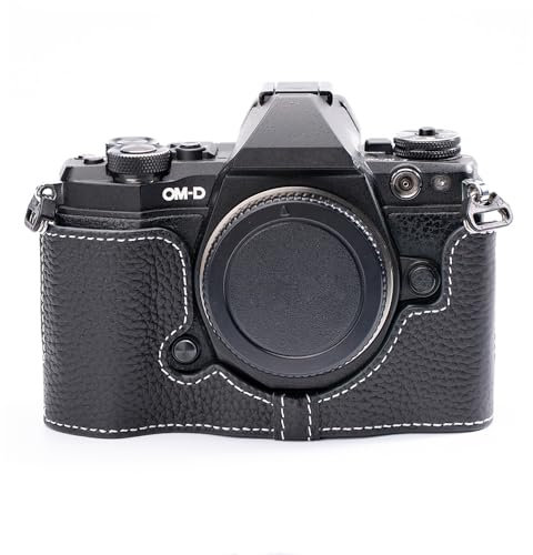 Kameraschutztasche aus Leder, Vintage-Stil, handgefertigt, geeignet für Olympus OM-D E-M5 Mark II (schwarz)