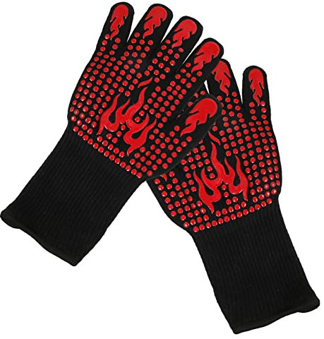 Warmhm Heat Resistant Oven Gloves Bbq Baking Mitts with Five Finger Design High Temperature Resistant Polyester Cotton and Silicone for Kitchen and Outdoor Use