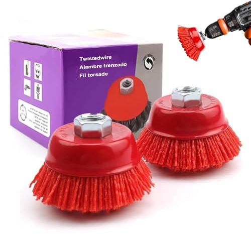 LERANXIN Spazzola per Trapano 2 Pezzi Spazzola Nylon con Filettatura M14, Diametro 100 mm Filo Abrasivo in Nylon per Sbavatura, Ruggine e Rimozione di Vernice