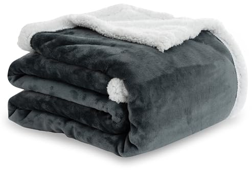 Winthome Double-Layered Sherpa Fleece Throw Blanket - Ultra Soft, Breathable & Warm Thick Blanket, Eco-Friendly Microfiber Blankets for Bed, Sofa Machine Washable Twin/Double Size Grey 150 * 200cm