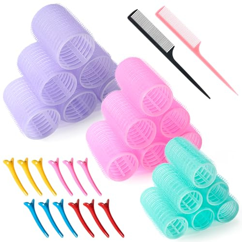Set de 32 Bigoudis Cheveux, 18 Pièces Rouleaux Cheveux avec 12 Pièces Clips et 2 Peignes, Gros Bigoudis Cheveux pour Cheveux Longs, Moyens, Courts