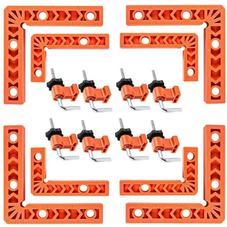 Juego de 8 abrazaderas de esquina de 90 grados para proyectos de carpintería con diseños de liberación rápida, herramienta cuadrada de posicionamiento en ángulo recto