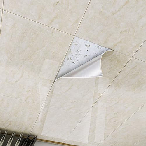 Adhesive PVC Decorative Ceiling Tiles, Stick and Peel Waterproof Panels for Bathroom Basement Kitchen, Easy Installation Drop Ceiling Solution